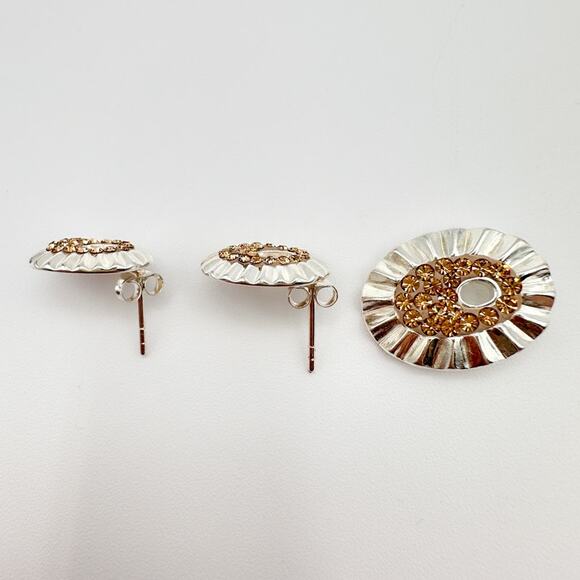 Sterling Silver Orange Crystal Earrings and Pendant Set Vintage 90s 925 - Picture 10 of 12